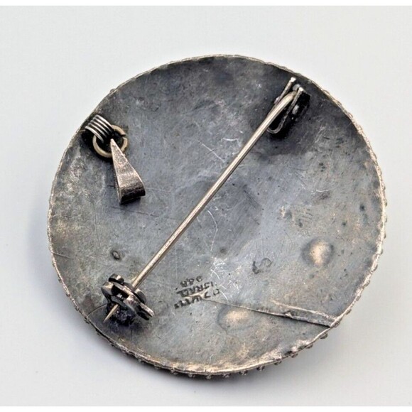 935 Sterling Silver Turquoise Jerusalem Israel Etruscan Revival Brooch Pendant - Picture 11 of 16